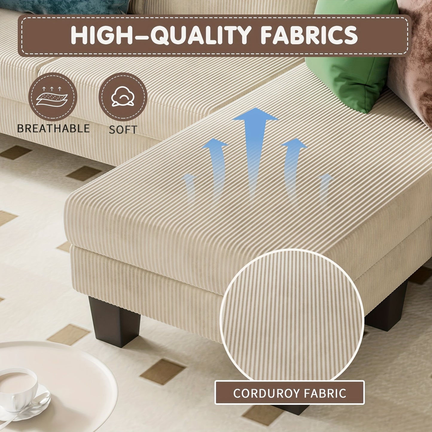 3 Seater Sofa Convertible Reversible Sofa Living Room Furniture Set Corduroy Local Warehouse