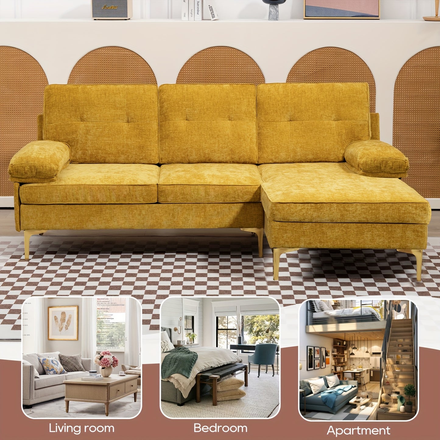 84"L Shape Sofa For Living Room, Convertible L Shape Couch 3 Seat Comfy Sofa, Modern Chenille Fabric Couches With Reversible Wide Chaise & Fluffy Armrests For Apartment, Small Space
