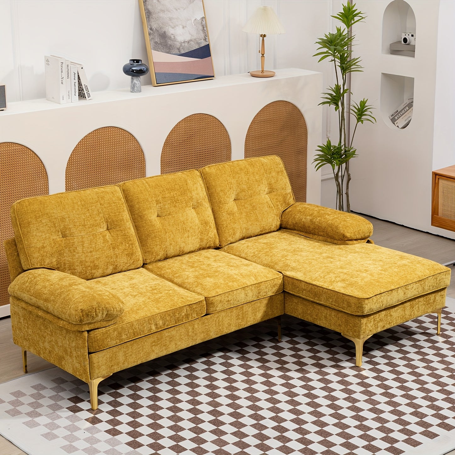 84"L Shape Sofa For Living Room, Convertible L Shape Couch 3 Seat Comfy Sofa, Modern Chenille Fabric Couches With Reversible Wide Chaise & Fluffy Armrests For Apartment, Small Space