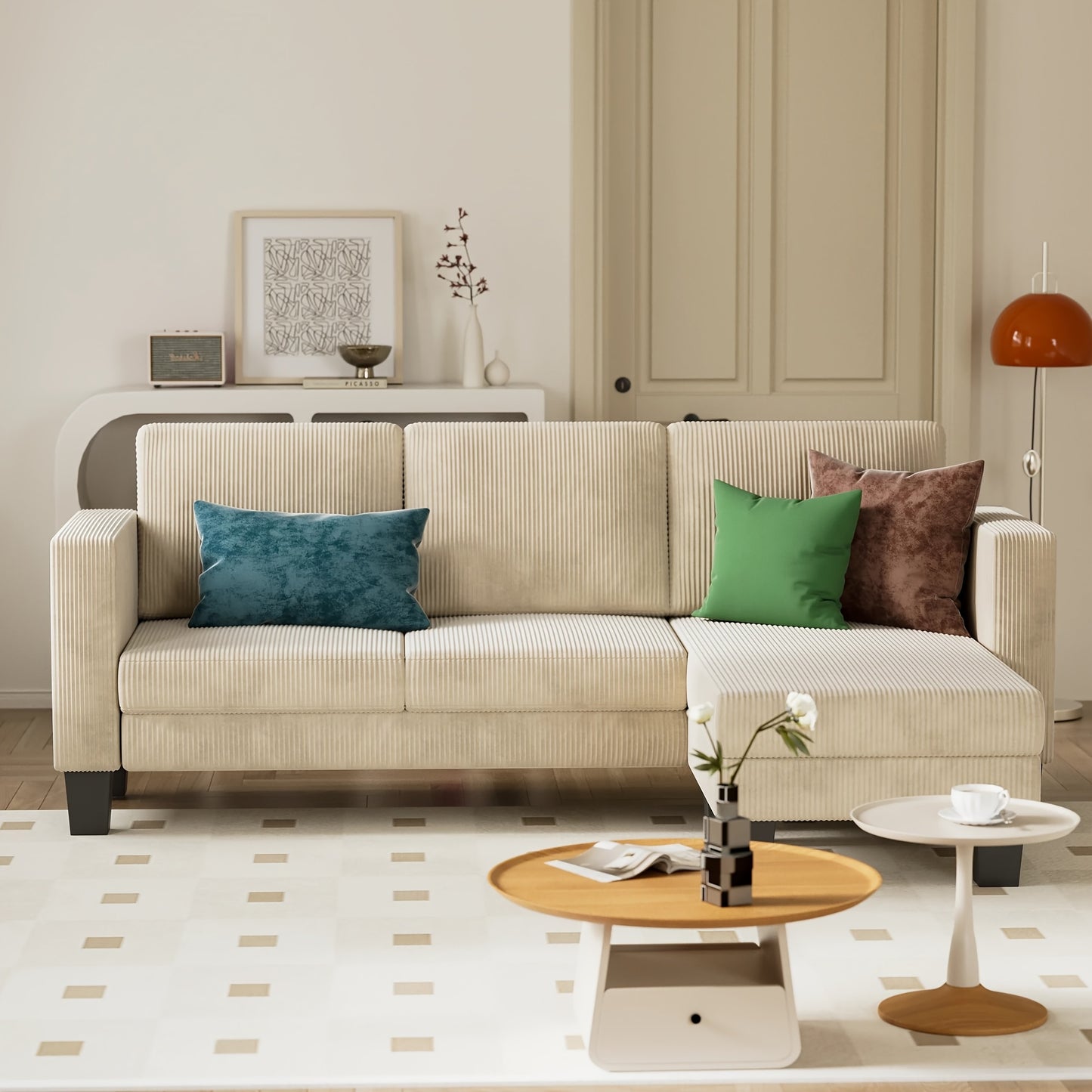 3 Seater Sofa Convertible Reversible Sofa Living Room Furniture Set Corduroy Local Warehouse