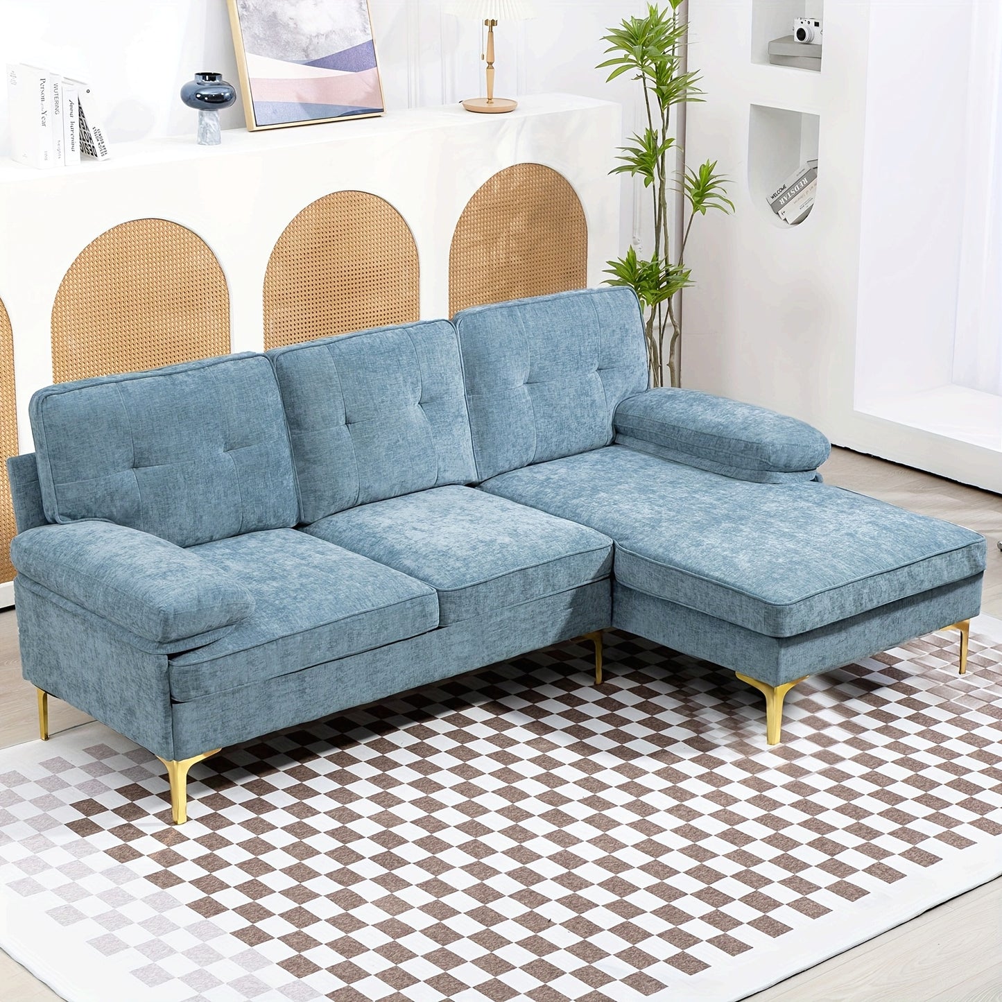 84"L Shape Sofa For Living Room, Convertible L Shape Couch 3 Seat Comfy Sofa, Modern Chenille Fabric Couches With Reversible Wide Chaise & Fluffy Armrests For Apartment, Small Space